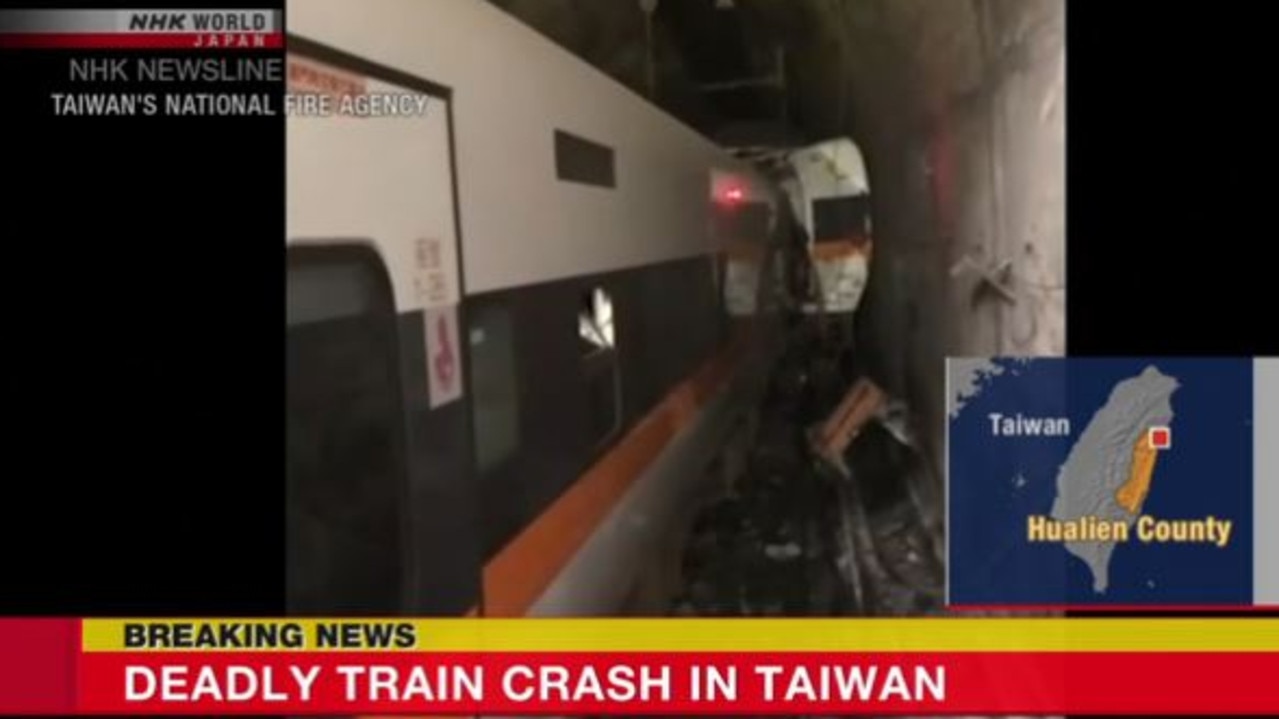 A maintenance truck slid down an embankment and struck the train before it entered the tunnel, according to local police. Picture: NHKWorldJapan