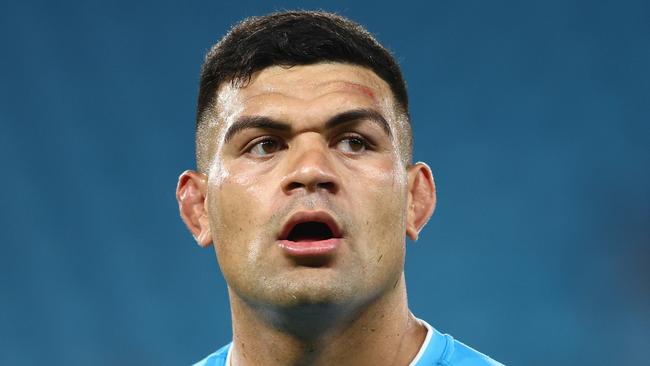 GOLD COAST, AUSTRALIA - MARCH 30: David Fifita of the Titans looks on during the round four NRL match between Gold Coast Titans and Dolphins at Cbus Super Stadium, on March 30, 2024, in Gold Coast, Australia. (Photo by Chris Hyde/Getty Images)