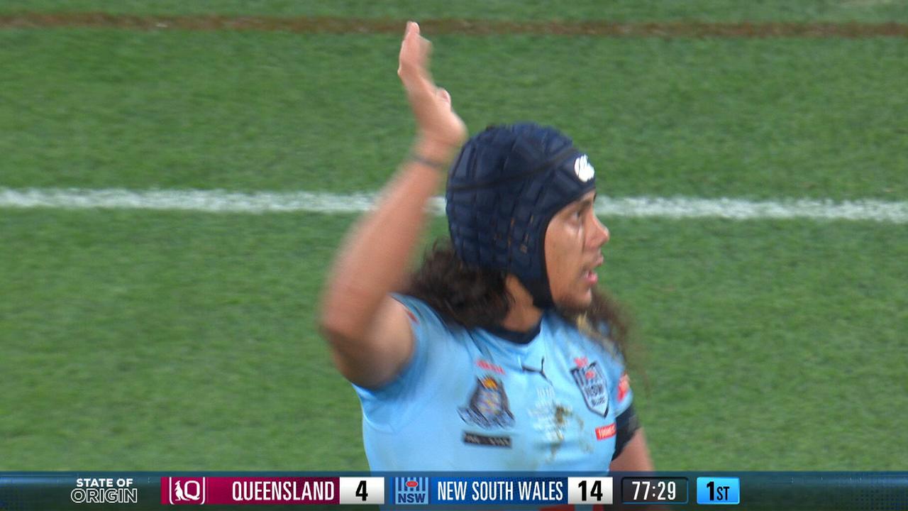 Jarome Luai waves goodbye to the Maroons crowd