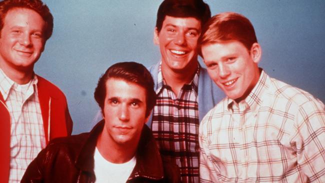 The cast of Happy Days: actor Donny Most with Henry Winkler, Anson Williams and Ron Howard.