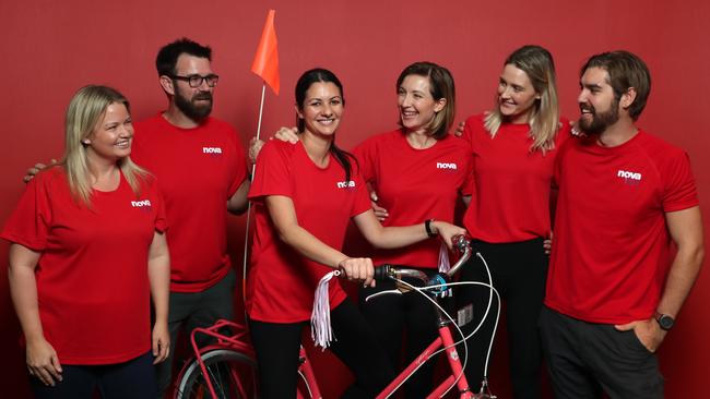 An MS Queensland ambassador, Mattin (centre) previously tackled the Brissie to Bay with her Nova team members Ange Anderson, Kip Wightman, Melissa Downes, Kimberley Busteed and Jack Tree. Picture: Peter Wallis