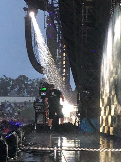 Elton John’s stage gets soaked. Picture: Instagram/Susan Ellis