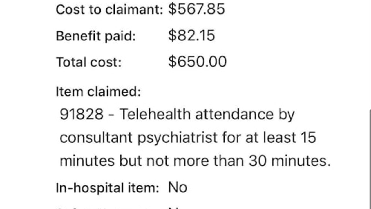 The Medicare screenshot showed the "disgusting" cost of the 16 minute phone call. Picture: Supplied