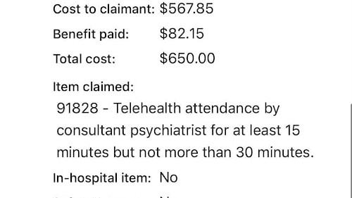 The Medicare screenshot showed the "disgusting" cost of the 16 minute phone call. Picture: Supplied