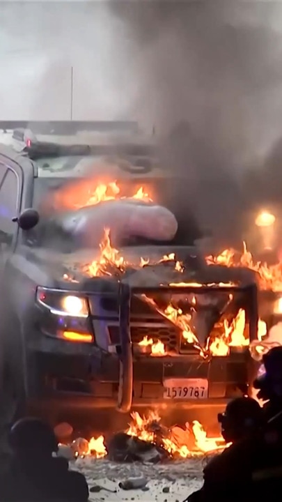 Highway patrol vehicle set on fire during LA anti-ICE protests
