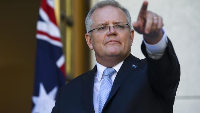 Prime Minister Scott Morrison speaks to the media during a press conference at Parliament House in Canberra. Picture: AAP