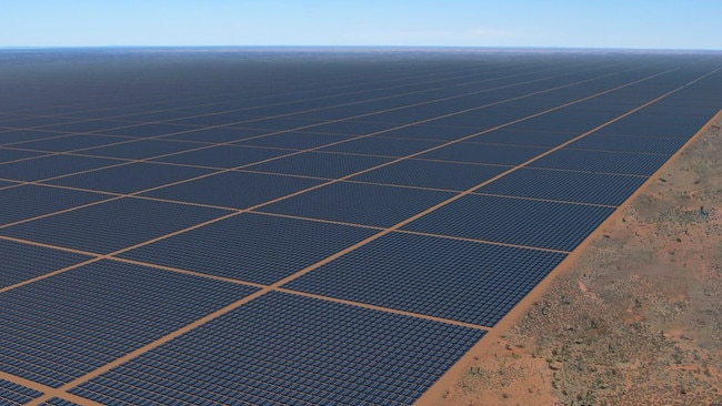 A rendering of what Sun Cable says the world’s largest solar farm will look like once built in the Northern Territory. Picture: Supplied/ Sun Cable