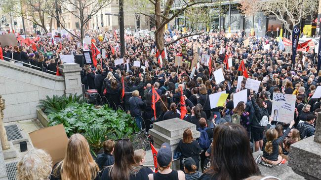 The teachers strike at Parliament House. Picture: Brenton Edwards