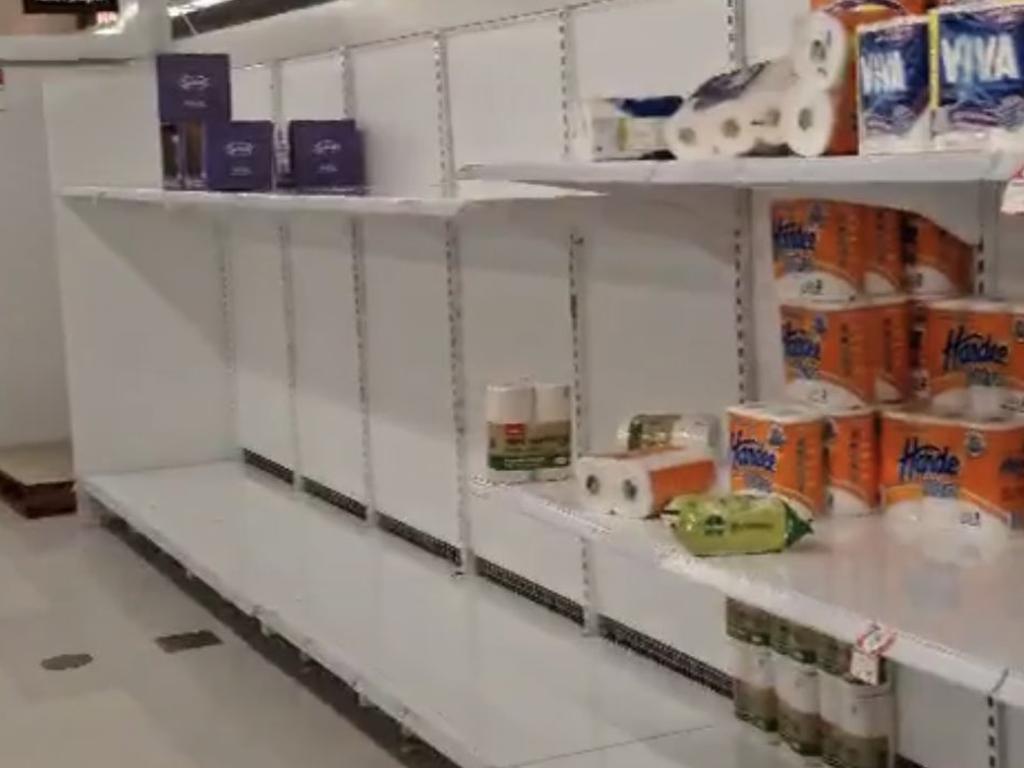 Shoppers have nearly emptied shelves of toilet paper at Kurralta Park. Picture: Twitter / Kate Somers