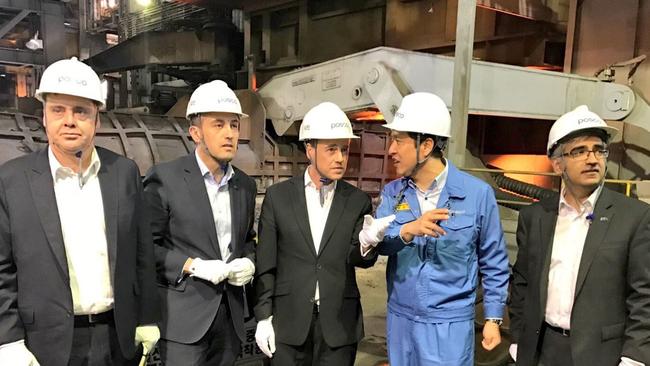 Tom Koutsantonis and Greg Hunt visit South Korea and steel giant POSCO in 2016. Picture: Twitter