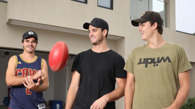 Matt (left), Jydon, 24 and Jaxon Neagle, sons of the late Essendon champion Merv Neagle, will play with Central District this season. Picture: Dean Martin/AAP