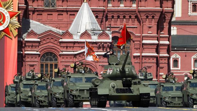 A single tank on display in Red Square during the Victory Day military parade. Picture: Moskva News Agency / AFP.