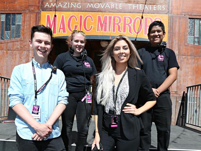QUT students Josh Cook, Madi Hirini, Natasha Walford and Aidan Ayunon gained a lot from their internships with Brisbane Festival. Picture: Annette Dew