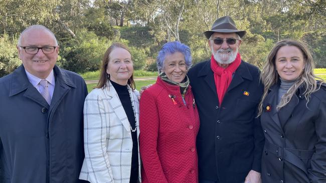 The Yoorrook Justice Commission, from left, Kevin Bell, Maggie Walter, Eleanor Bourke, Wayne Atkinson and Sue-Anne Hunter.