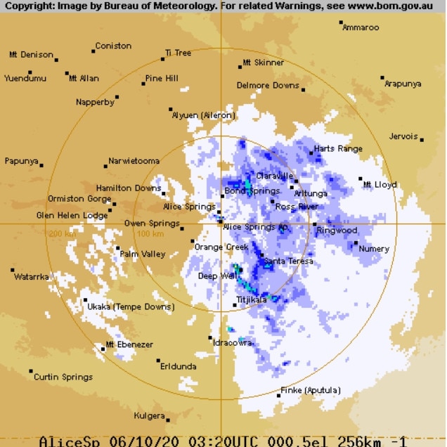 Alice Springs received significant rainfall in the last 24 hours. Picture: Bureau of Meteorology