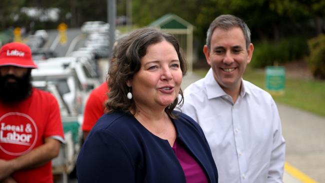 Labor candidate for the federal seat of Fadden Letitia Del Fabbro and Treasurer Jim Chalmers. Picture: Dan Peled / NCA Newswire