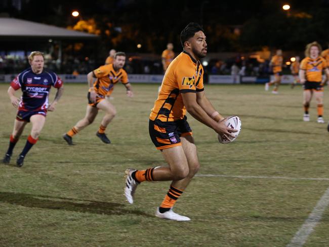 Israel Folau makes his Rugby League Gold Coast debut for Southport Tigers against defending champions Runaway Bay at Owen Park, Southport. Pic Mike Batterham