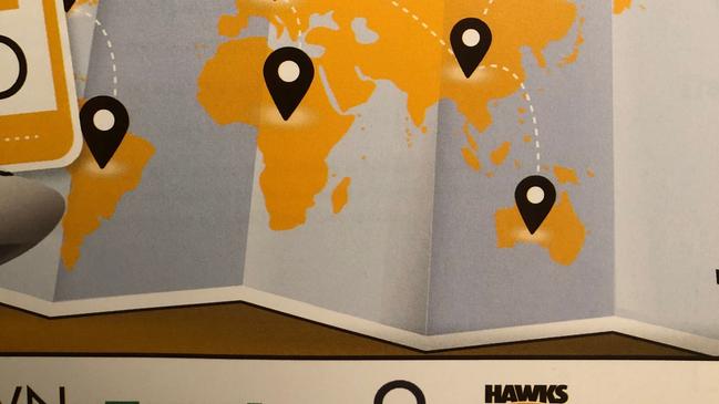 Hey Hawthorn? What have you done with Tassie? Tasmania has been left off the map in Hawthorn’s “Explore the World with the Hawks” raffle promotion.