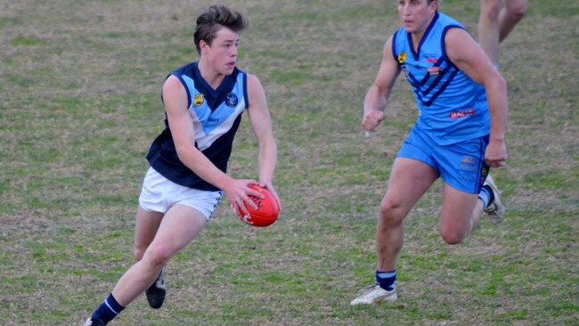 Melbourne premiership player Tom Sparrow in action for Bridgewater-Callington in the HFL. Picture: Supplied, Michael Sparrow