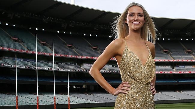 Kahlia Ashton, partner of Collingwood footballer Jeremy Howe, prepares for the Brownlow Medal night. Picture: Michael Klein