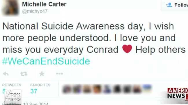 Michelle Carter tweeted this message for suicidal people to seek help after Roy’s death. Picture: Supplied