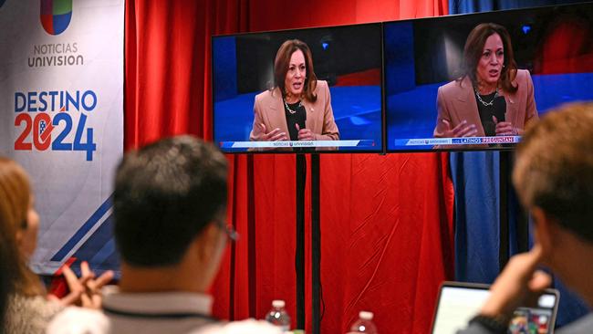 Kamala Harris appears on screen as she speaks during a Town Hall event in Nevada. Picture: AFP.