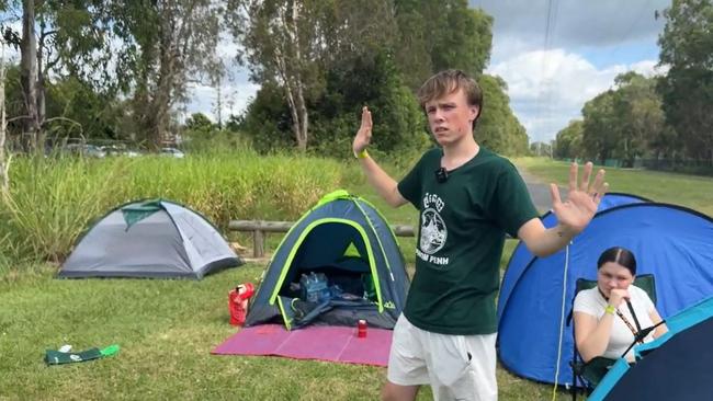 Braydon Monahan at the makeshift campsite.