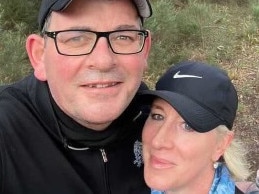 Daniel Andrews and his wife Catherine exercising while Daniel recovered from a fall back in March. Picture: Supplied