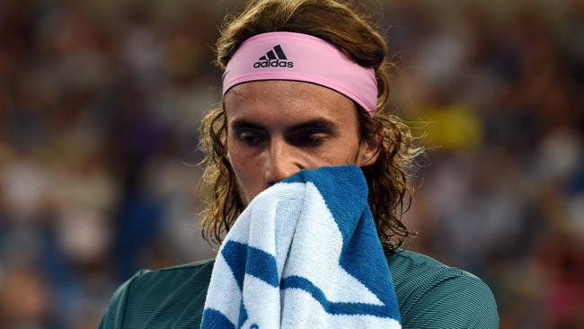 Stefanos Tsitsipas had a mid-match meltdown. Picture: AFP Images 