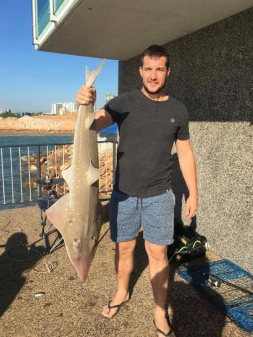 <s1>Dani Farmer caught a shark off his balcony in Dinah Beach</s1>. <source>Picture: SUPPLIED</source>                                             <source/>