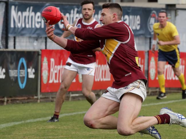 Darcy Barden shoots out a handball for Lower Plenty during the Division 2 grand final.