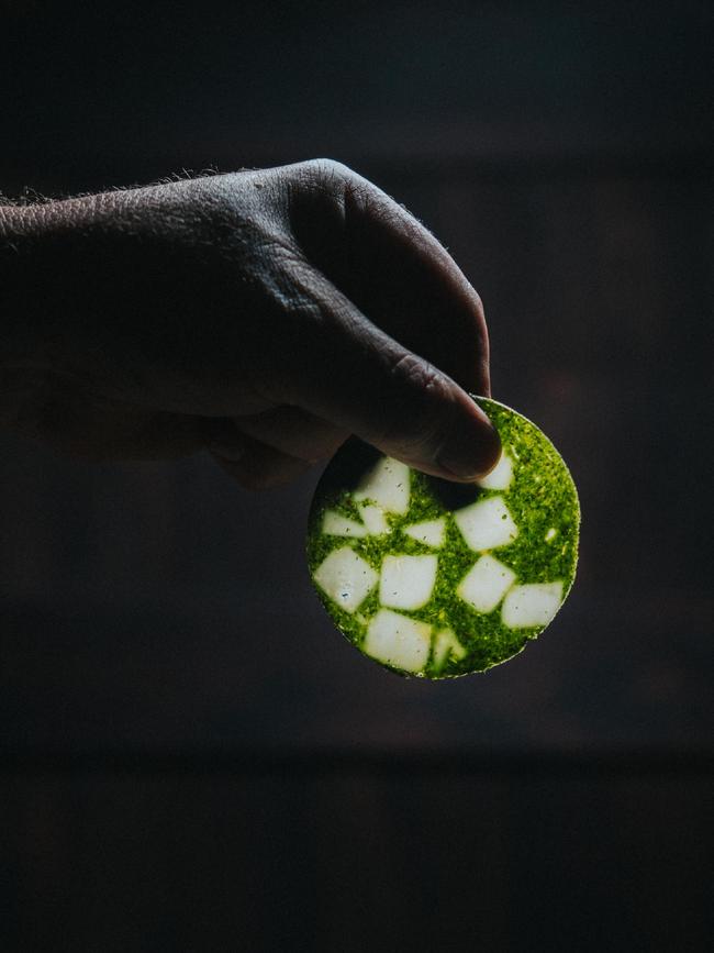 Vaughan Mabee's Algae mortadella which is one of the dishes he serves up at the three-hatted New Zealand restaurant Amisfield. Picture: Vaughan Mabee (Courtesy of Dark Mofo/DarkLab)