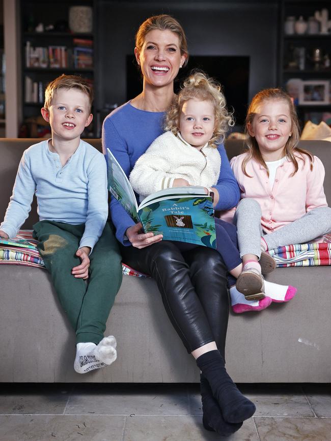 Jodie Speers at home with her children Freddy, Goldie and Pearl. Picture: Sam Ruttyn