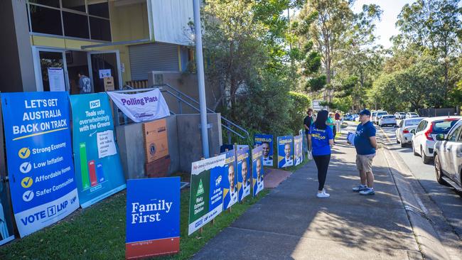 Voting at Robina State School. Picture: Nigel Hallett