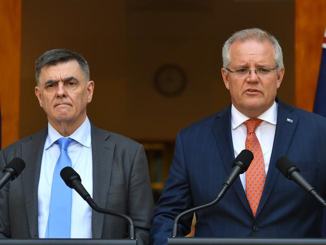 Chief Medical Officer Professor Brendan Murphy and Prime Minister Scott Morrison announce Australians will be evacuated from Wuhan and shipped to Christmas Island. Picture: AAP