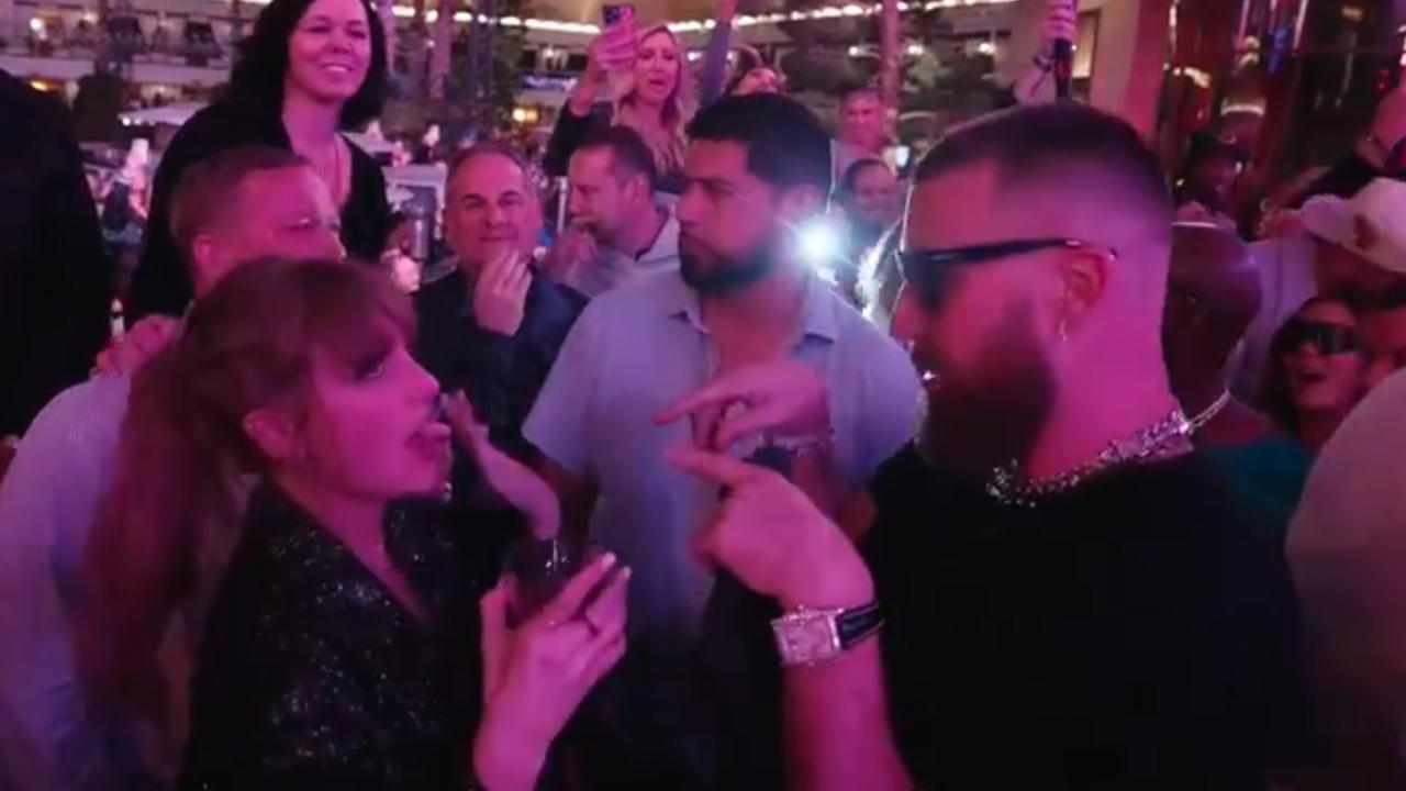 The loved-up pair joined Kelce’s teammates and friends at Las Vegas’ XS Nightclub to commemorate the win in the best way possible – by belting some Taylor Swift tracks.