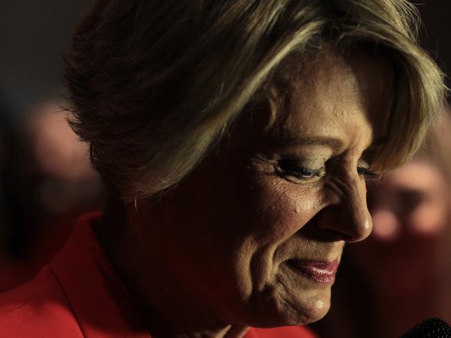 Labor candidate Kristina Keneally faces the party faithful to speak after accepting she had lost the seat to John Alexander.