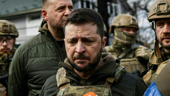 Ukrainian President Volodymyr Zelensky in the town of Bucha, northwest of the Ukrainian capital Kyiv. Picture: Ronaldo Schemidt/AFP