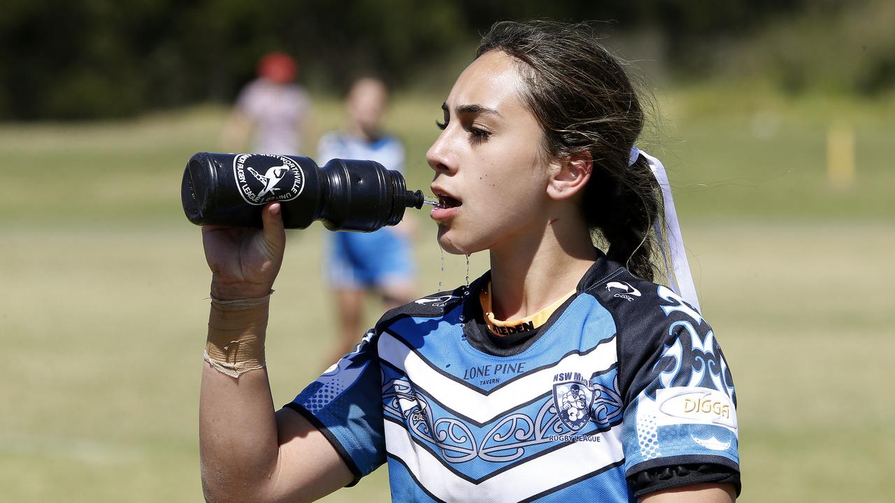 Action from U16 Girls Lebanon v Maori Pango. Harmony Nines Rugby League. Picture: John Appleyard