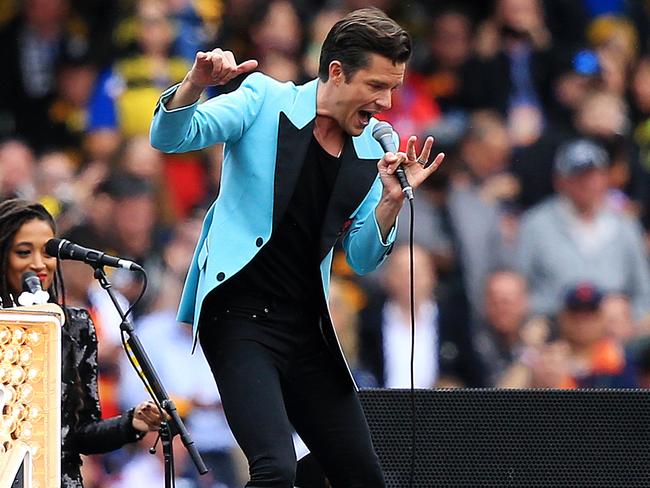 Brandon Flower of The Killers on stage at the MCG. Picture: Mark Stewart