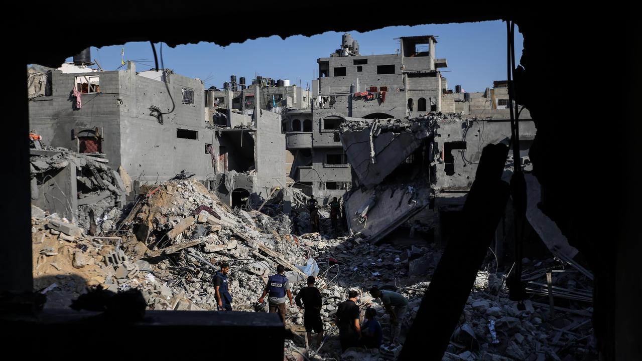 Buildings destroyed during Israeli air raids in Khan Yunis. Picture: Ahmad Hasaballah/Getty Images