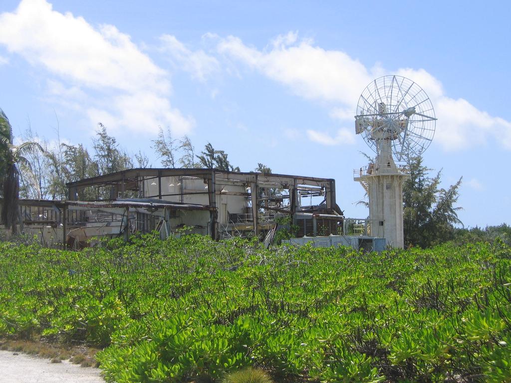 An old radar installation on the tiny island of Kanton, a coral atoll in Kiribati. Picture: Supplied