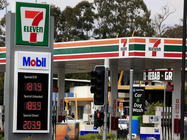 Petrol price boards at 7 Eleven on Napper Road, Arundel.