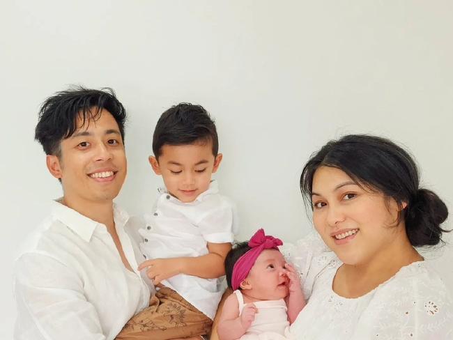 Katrina Prahastono and her husband Ian Prahastono, and their children baby Ivy and Kai, 3.