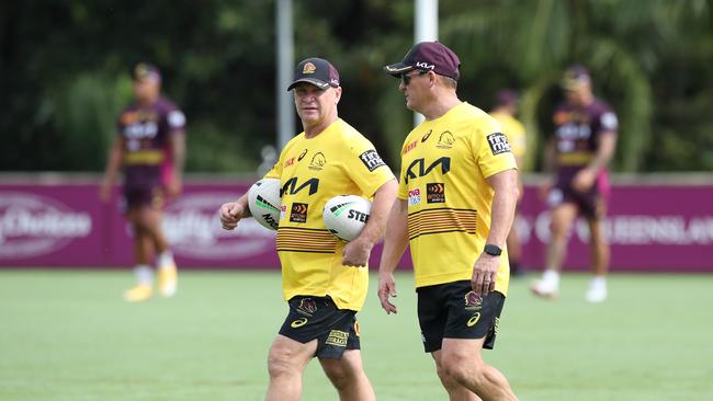 Brisbane Broncos pre-season training from Clive Berghofer Field. Coach Kevin Walters alongside assistant Alfie Langer. Picture: Zak Simmonds