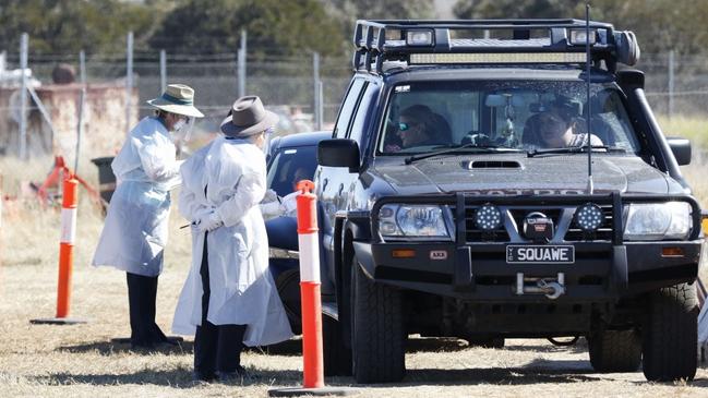 Queensland Health workers test locals in Blackwater for COVID-19 at the Blackwater Show grounds. Photo Steve Vit