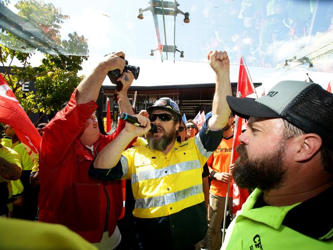 Jade Ingham leads a CFMEU protest against CUB. Picture: Mark Calleja