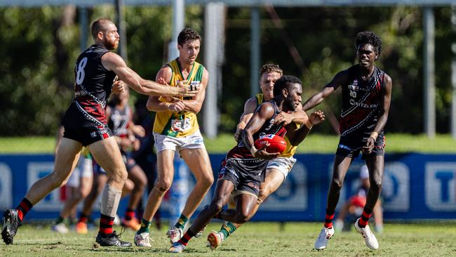 Kim Kantilla as St Mary's took on the Tiwi Bombers in the 2024-25 NTFL men's semi-final. Picture: Pema Tamang Pakhrin