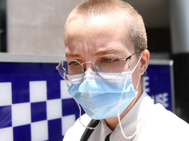 BRISBANE, AUSTRALIA - NewsWire Photos - JANUARY 5, 2021.Tyler Michelle Hingst leaves the Magistrates Court in Brisbane. Ms Hingst is charged with public nuisance following a protest at the University of Queensland in October last year, in which the Prime Minister's was vandalised. Picture: NCA NewsWire / Dan Peled