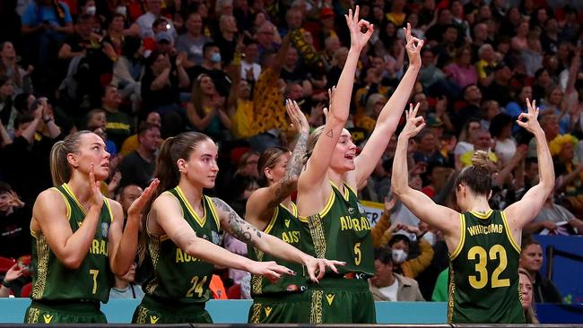 The Australian Opals have won through to the World Cup semis. Picture: Kelly Defina/Getty Images